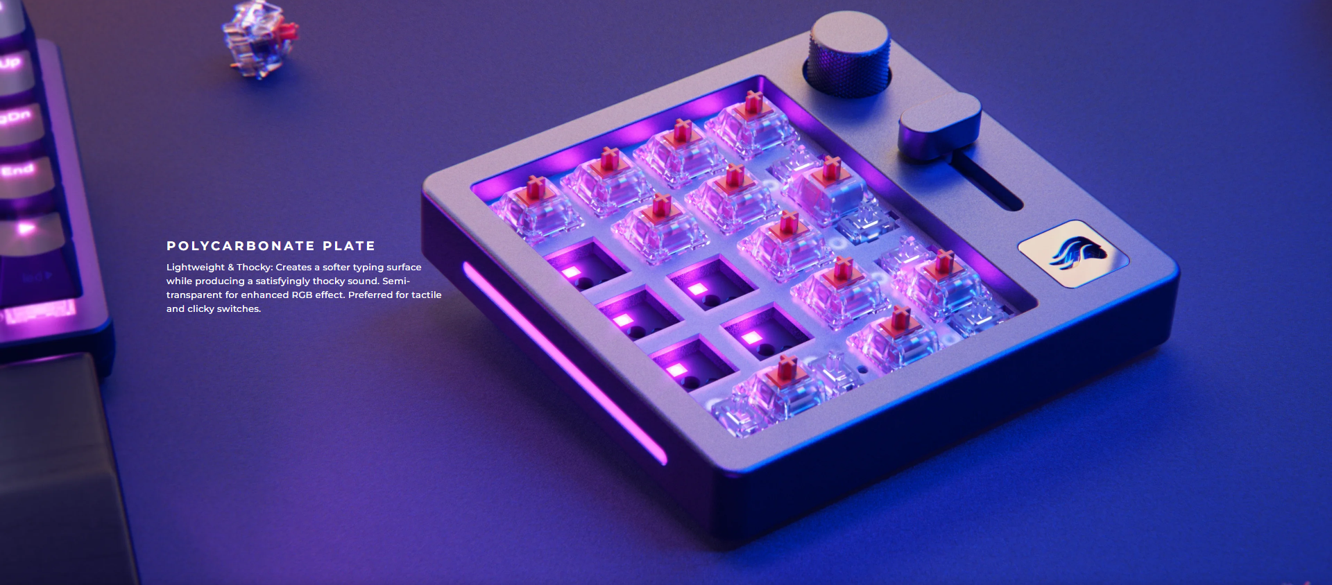 A large marketing image providing additional information about the product Glorious GMMK Numpad Mechanical Switch Plate - Polycarbonate - Additional alt info not provided